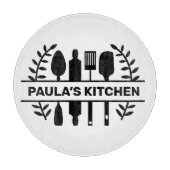 Aangepaste naam met keukengerei grafisch ontwerp snijplank (Voorkant)