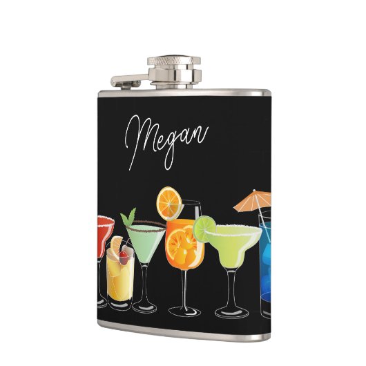 Aangepaste naam met kleurrijke handgetekende cockt heupfles (Links)