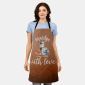 Aangepaste naam met koffiethema schort (Gedragen)