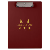 Aangepaste naam met monogram donkerrood profession klembord (Voorkant)