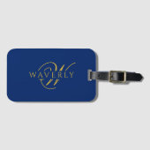 Aangepaste naam met monogram Navy Blue Bagagelabel (Voorkant (horizontaal))