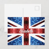Aangepaste naam met UK rode blauwe glitters Briefkaart (Voorkant / Achterkant)