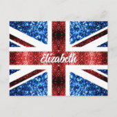 Aangepaste naam met UK rode blauwe glitters Briefkaart (Voorkant)