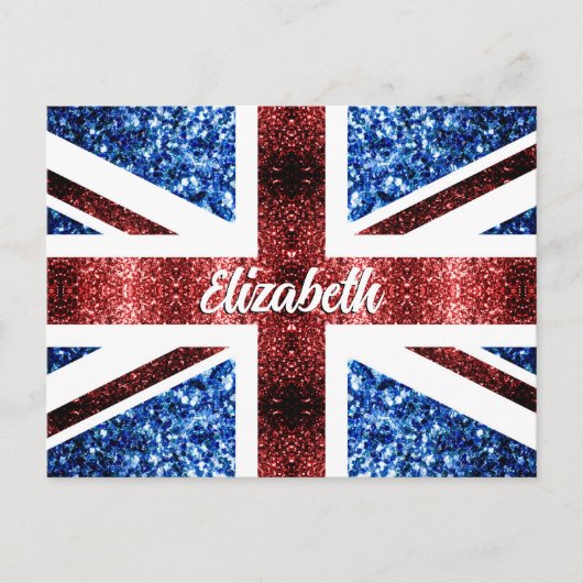Aangepaste naam met UK rode blauwe glitters Briefkaart (Voorkant)