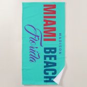 Aangepaste naam Miami Beach Florida Strandlaken (Voorkant)