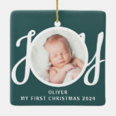 Aangepaste naam Mijn eerste kerstfoto Groen Keramisch Ornament (Achterkant)