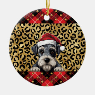 Aangepaste naam Miniatuur Schnauzer hond Santa hat Keramisch Ornament