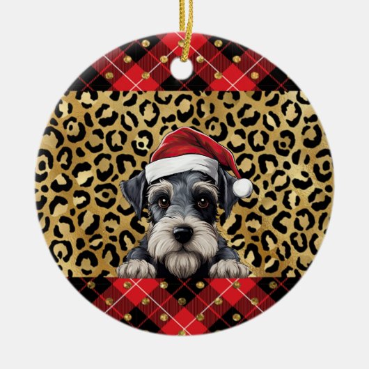 Aangepaste naam Miniatuur Schnauzer hond Santa hat Keramisch Ornament (Voorkant)