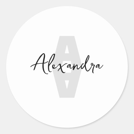 Aangepaste naam minimale monogram ronde sticker (Voorkant)