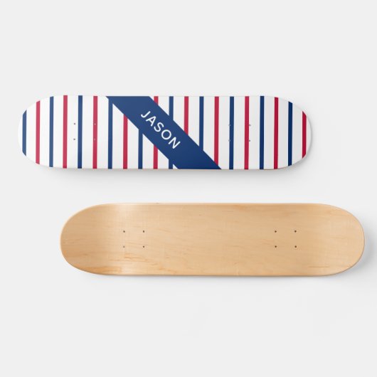 Aangepaste naam Minimalistisch Rood- en Blauwe Str Persoonlijk Skateboard (Horizontaal)