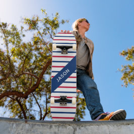 Aangepaste naam Minimalistisch Rood- en Blauwe Str Persoonlijk Skateboard