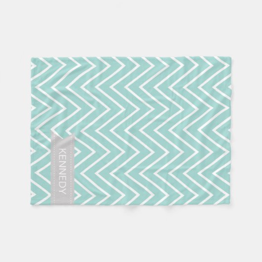 Aangepaste naam Mint Green Gray Chevron Pattern Fleece Deken (Voorkant (Horizontaal))