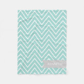 Aangepaste naam Mint Green Gray Chevron Pattern Fleece Deken (Voorkant)