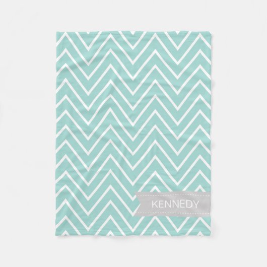 Aangepaste naam Mint Green Gray Chevron Pattern Fleece Deken (Voorkant)