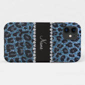 Aangepaste naam mistblauw glitter leopard print Case-Mate iPhone case (Achterkant (horizontaal))