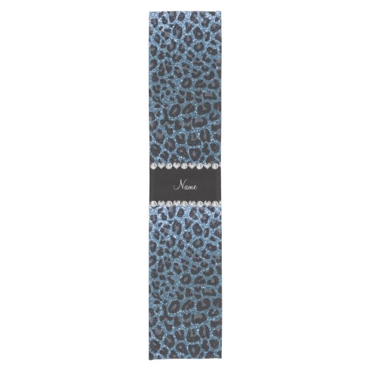 Aangepaste naam mistblauw glitter leopard print korte tafelloper (Voorkant)