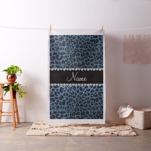 Aangepaste naam mistblauw glitter leopard print stof (Voorbeeld)