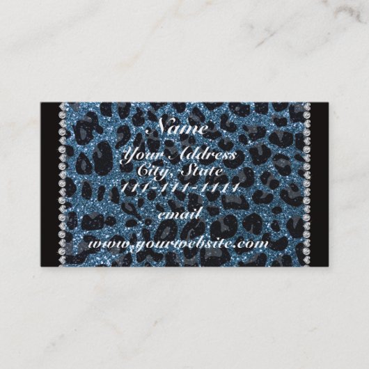 Aangepaste naam mistblauw glitter leopard print visitekaartje (Voorkant)