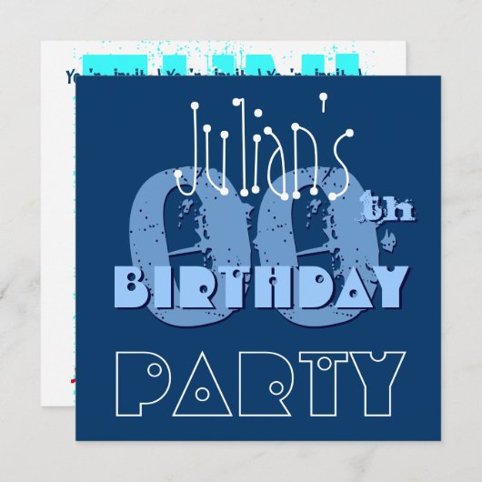 Aangepaste naam Modern 00th Birthday Blue Sjabloon Kaart (Voorkant / Achterkant)