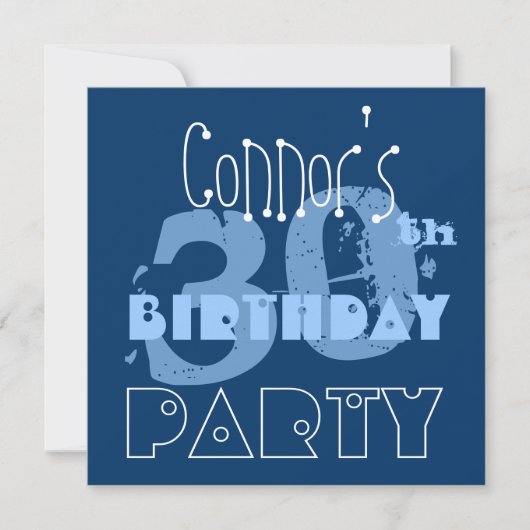 Aangepaste naam Modern 30e Birthday Blue Sjabloon Kaart (Voorkant)