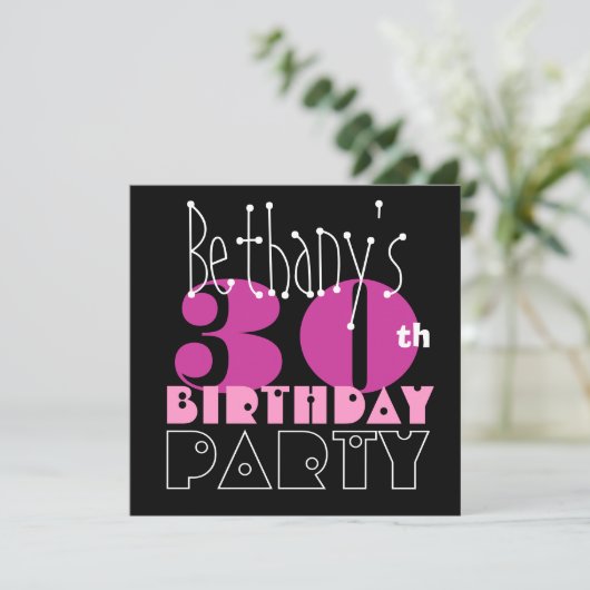 Aangepaste naam Modern 30e verjaardag Roze zwart S Kaart (Staand voorkant)