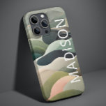 Aangepaste naam modern Abstract avy Pattern Case-Mate iPhone Case<br><div class="desc">De moderne Abstracte Gevallen van de Naam van het Patroon van de Wavy iPhone kenmerkt een abstract golvend patroon in grijs,  groen en roze met uw gepersonaliseerde naam in witte moderne manuscripttypografie. Ideaal voor persoonlijke kerstcadeautjes en winterse feestdagen. Ontworpen door © Evco Studio www.zazzle.com/store/evcostudio</div>