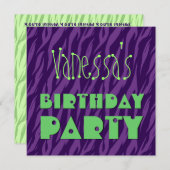 Aangepaste naam Modern Birthday Paars Green Zebra Kaart (Voorkant / Achterkant)