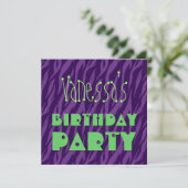 Aangepaste naam Modern Birthday Paars Green Zebra Kaart (Staand voorkant)