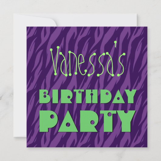 Aangepaste naam Modern Birthday Paars Green Zebra Kaart (Voorkant)