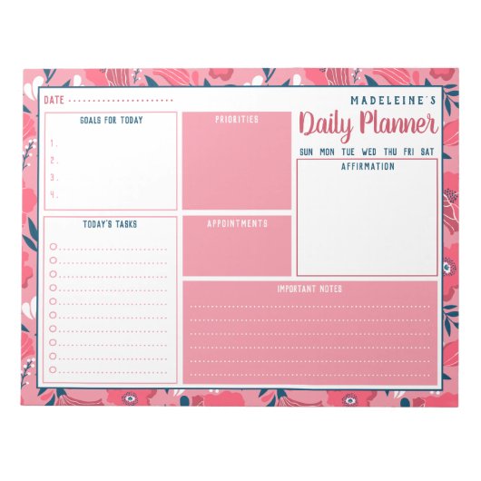 Aangepaste naam Modern Floral Daily Planner Notitieblok (Voorkant)