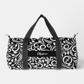 Aangepaste naam Modern Floral Elegant Zwart & Wit Plunjezak (Voorkant)