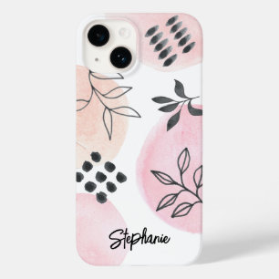 Aangepaste naam Modern Floral Pink Case-Mate iPhone 14 Hoesje