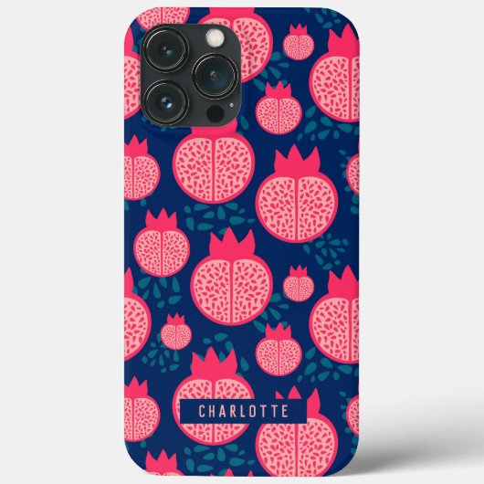 Aangepaste Naam Modern Granaatappel Patroon Marine Case-Mate iPhone Case (Achterkant)