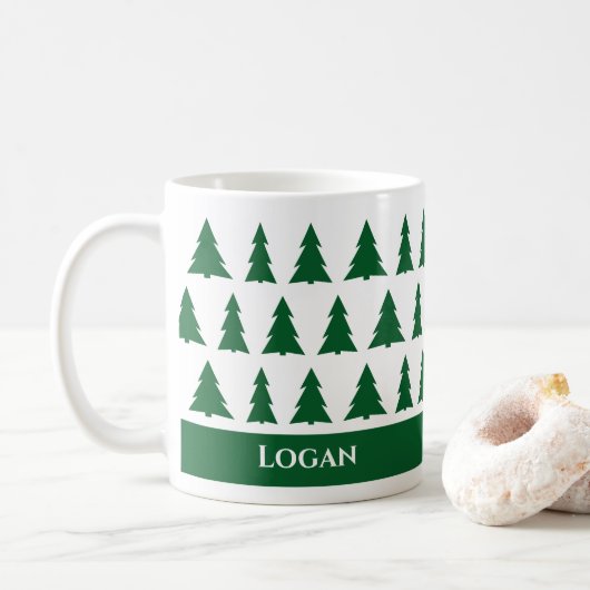 Aangepaste naam Modern Green Tree Pattern Koffiemok (Met donut)