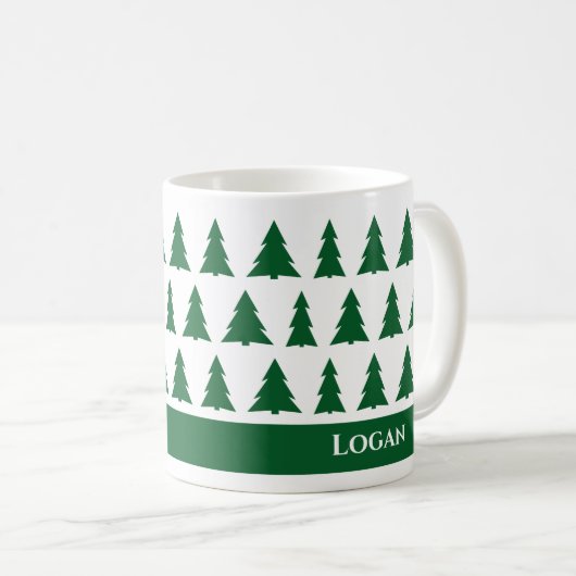 Aangepaste naam Modern Green Tree Pattern Koffiemok (Voorkant rechts)