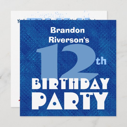 Aangepaste naam Modern Kind 12e verjaardag Blauw C Kaart (Voorkant / Achterkant)