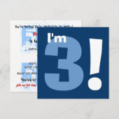 Aangepaste naam Modern Kind 3e verjaardag Blauw Kaart (Voorkant / Achterkant)