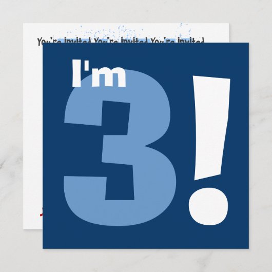 Aangepaste naam Modern Kind 3e verjaardag Blauw Kaart (Voorkant / Achterkant)