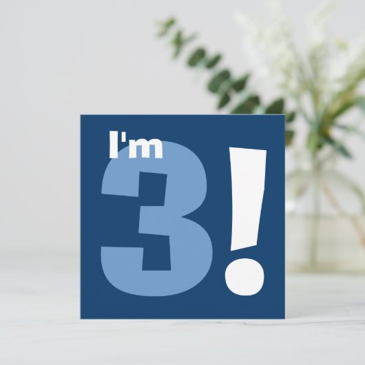 Aangepaste naam Modern Kind 3e verjaardag Blauw Kaart (Staand voorkant)