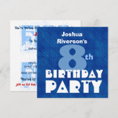 Aangepaste naam Modern Kinder 8th Birthday Blue W6 Kaart (Voorkant / Achterkant)