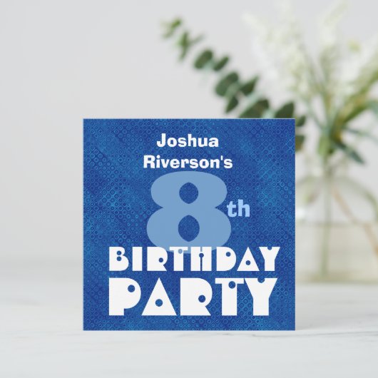 Aangepaste naam Modern Kinder 8th Birthday Blue W6 Kaart (Staand voorkant)