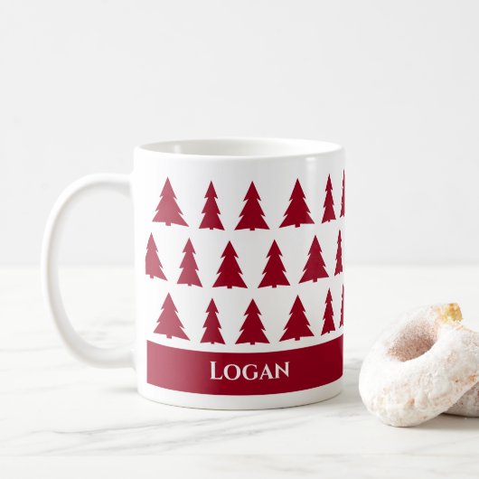 Aangepaste naam Modern Maroon Tree Pattern Koffiemok (Met donut)