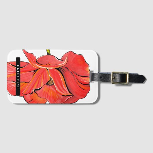 Aangepaste naam Modern Red Poppy Flower Bagagelabel (Voorkant (horizontaal))