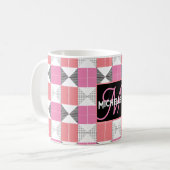 Aangepaste naam modern roze & zwart geometrisch ch koffiemok (Voorkant links)