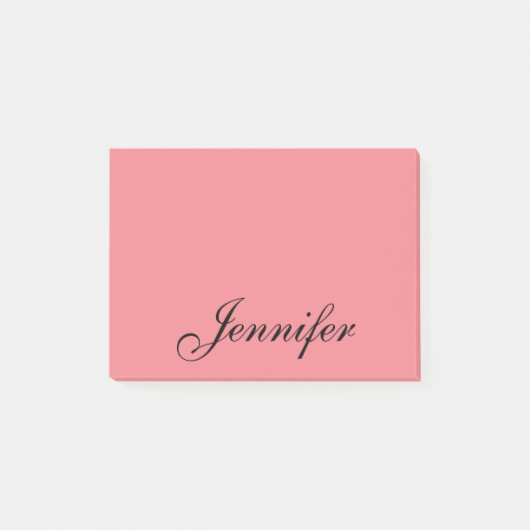 Aangepaste naam Modern script Coral Pink Post-it® Notes (Voorkant)