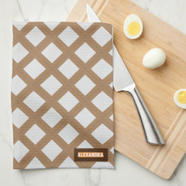 Aangepaste naam modern trendpatroon wit bruin chic theedoek