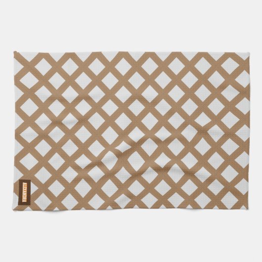 Aangepaste naam modern trendpatroon wit bruin chic theedoek (Horizontaal)