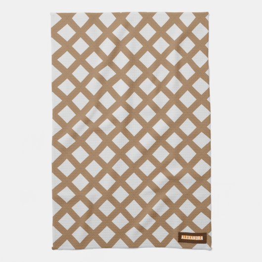 Aangepaste naam modern trendpatroon wit bruin chic theedoek (Verticaal)