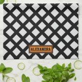 Aangepaste naam modern trendpatroon zwart wit chic theedoek (Gevouwen)