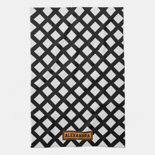 Aangepaste naam modern trendpatroon zwart wit chic theedoek